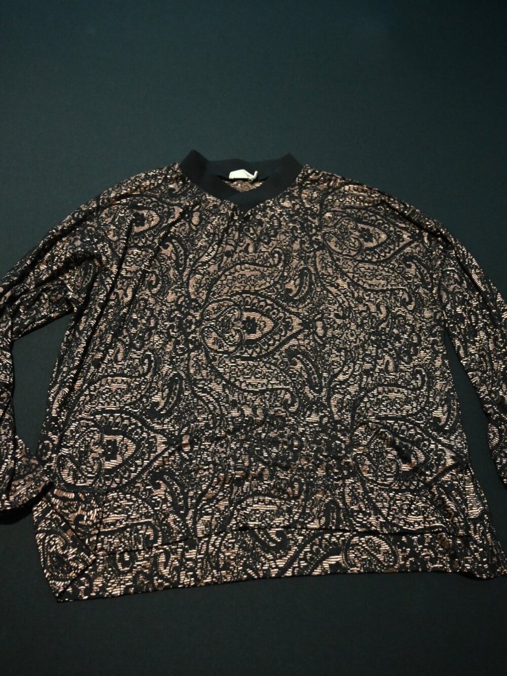 Ferrucci Women's XXL Black Metallic Paisley Knit Pullover Sweater Top
